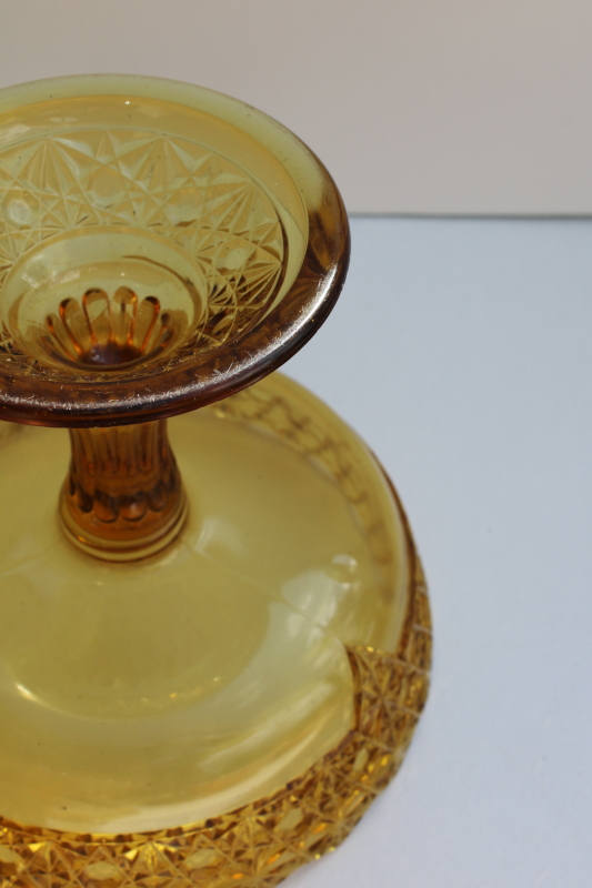 EAPG antique amber glass compote, large pedestal bowl daisy  button pattern pressed glass
