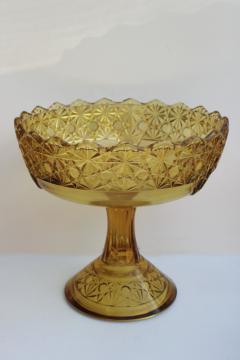 EAPG antique amber glass compote, large pedestal bowl daisy  button pattern pressed glass