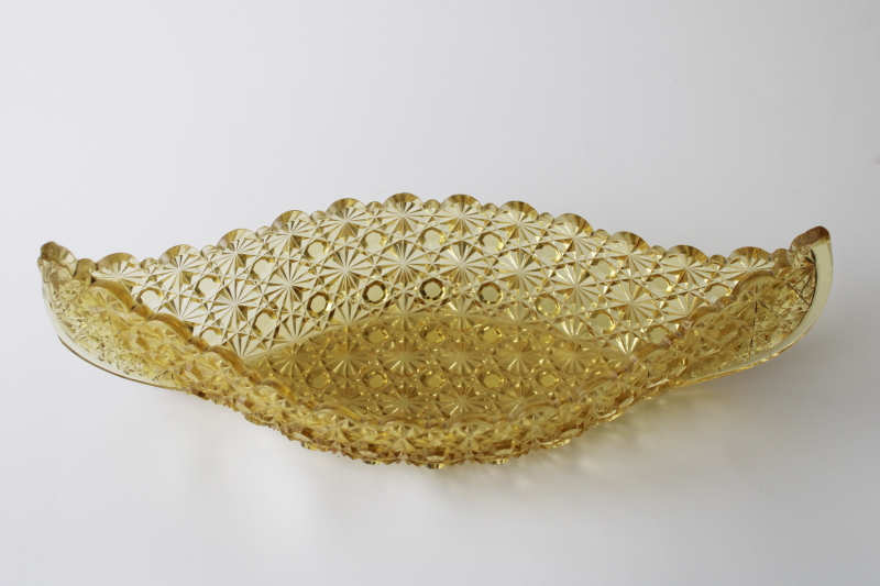 EAPG antique amber glass daisy  button pattern canoe boat shape bowl flower centerpiece