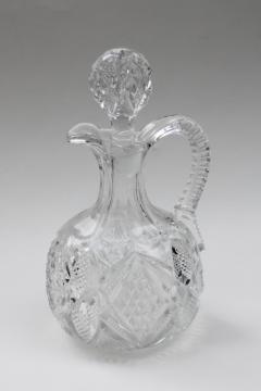 EAPG antique blown & pressed glass cruet pitcher w/ stopper, early McKee glass