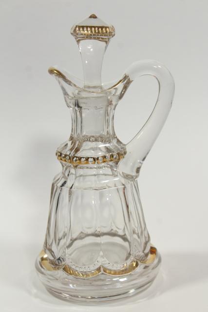 EAPG antique cruet 1890s Riverside glass Empress pattern w/ gold decoration