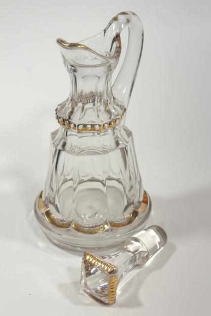 EAPG antique cruet 1890s Riverside glass Empress pattern w/ gold decoration