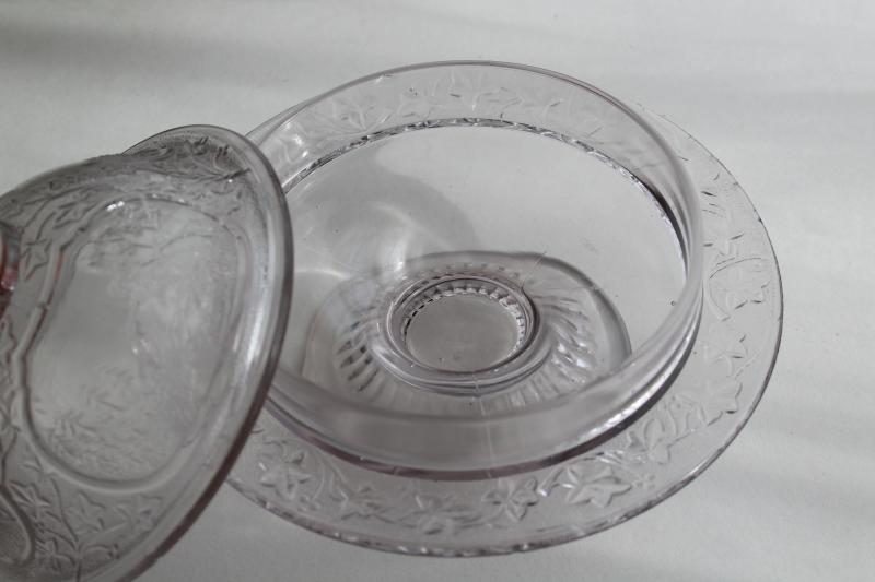 EAPG antique glass butter dish w/ dome cover, Canadian pattern scenic views of Canada