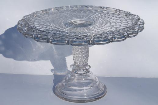 EAPG antique glass cake stand, Thousand Eye bubble pattern glass cake pedestal plate