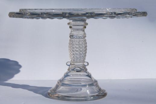 EAPG antique glass cake stand, Thousand Eye bubble pattern glass cake pedestal plate