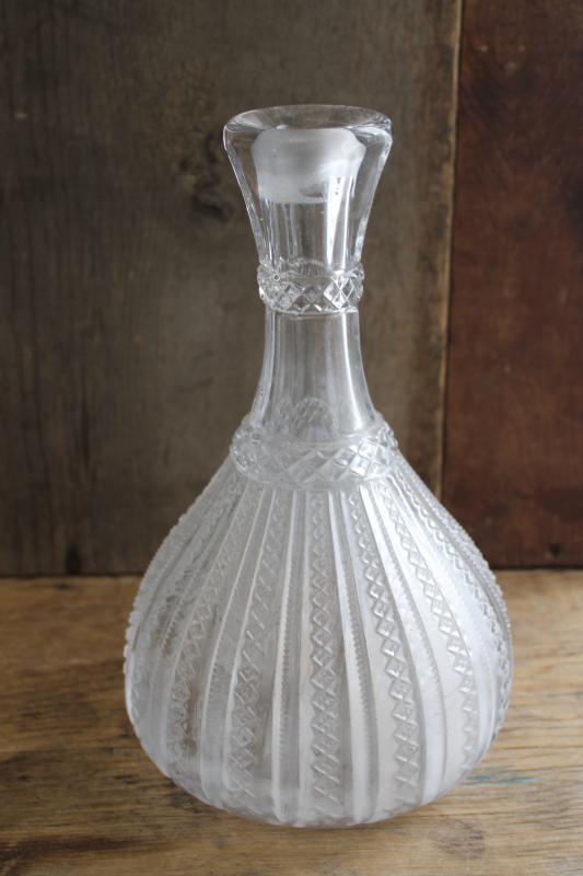 EAPG antique glass decanter bottle Empire or Mardi Gras pattern blown & pressed