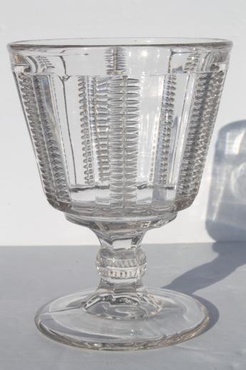 EAPG antique glass spooner, pitcher & open sugar, zipper / file pattern glass table set