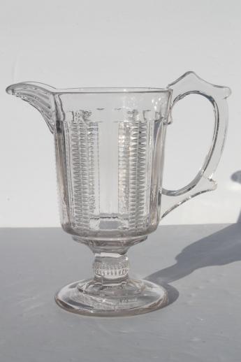 EAPG antique glass spooner, pitcher & open sugar, zipper / file pattern glass table set