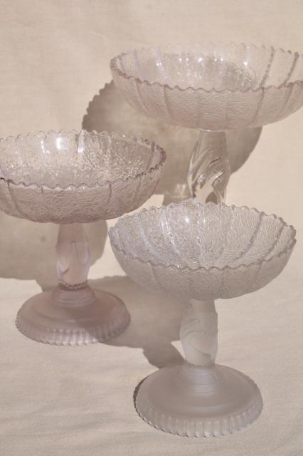 EAPG antique lady's hand tree of life pattern glass compotes, graduated sizes pedestal bowls
