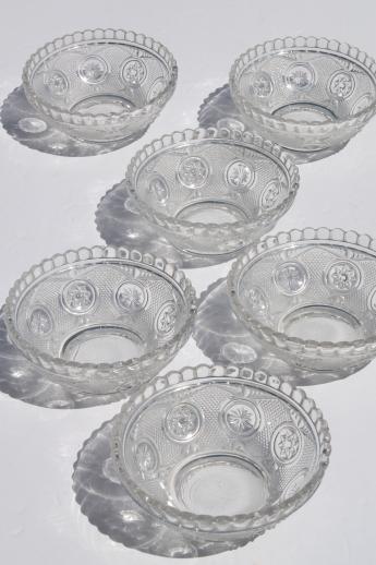 EAPG antique pressed glass berry bowls or ice cream dishes w/ star in circle pattern