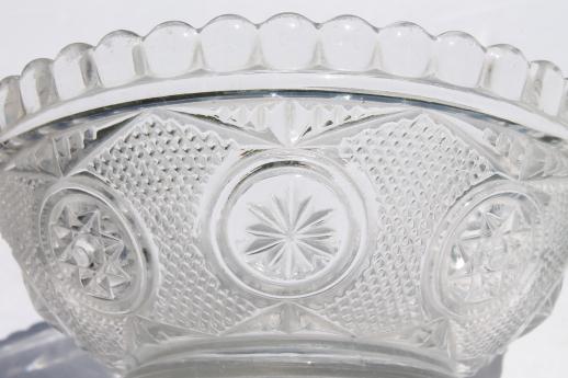 EAPG antique pressed glass berry bowls or ice cream dishes w/ star in circle pattern