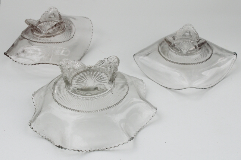 EAPG antique pressed glass bowls, trio of candy dishes Colorado (Dewey) pattern