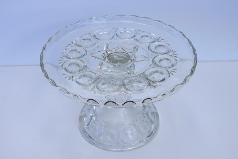 EAPG antique pressed glass cake stand, Cambridge Star of David pattern glass