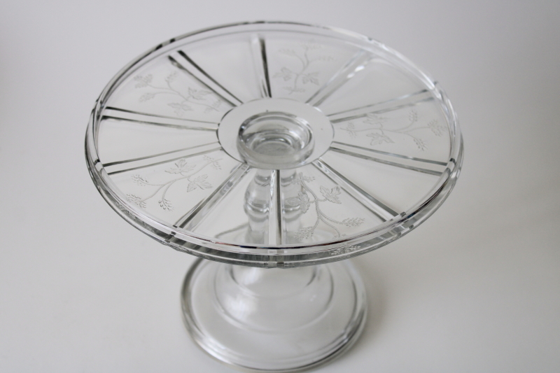 EAPG antique pressed glass cake stand, India Tree or Paneled Sprig botanical floral