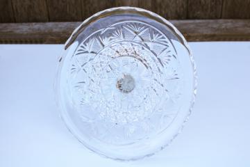 EAPG antique pressed glass cake stand, paneled diamond pattern glass pedestal plate