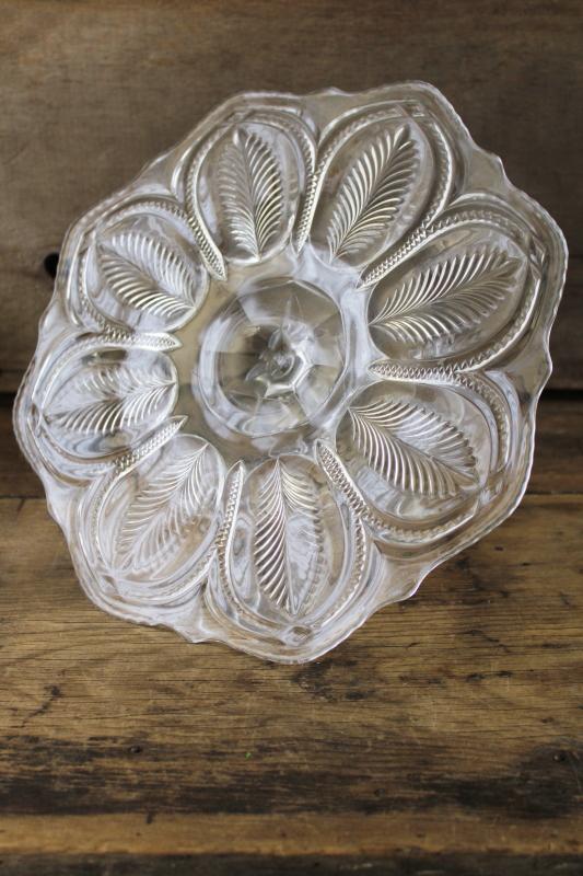 EAPG antique pressed glass cake stand, paneled palm pattern early 1900s vintage