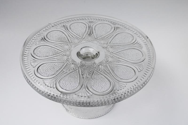 EAPG antique pressed glass cake stand plate, dotted loop pattern vintage 1901