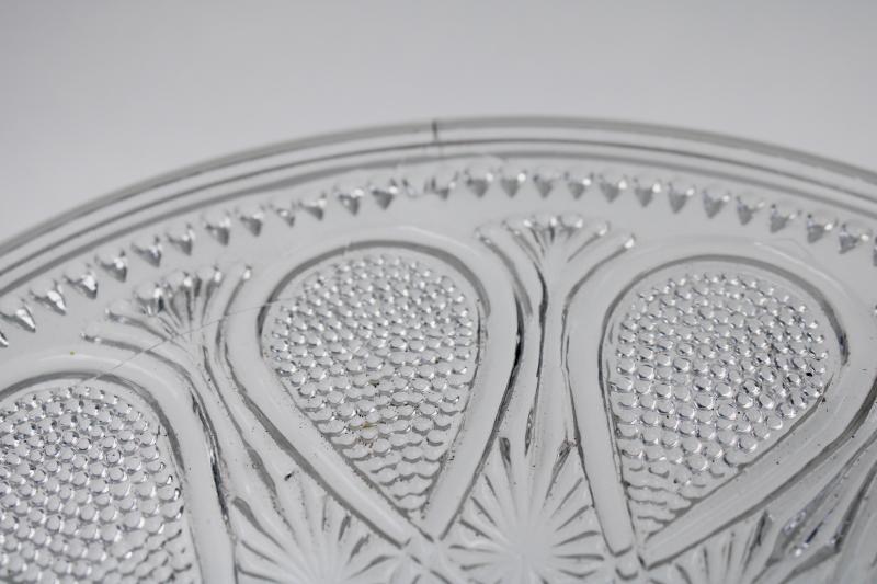EAPG antique pressed glass cake stand plate, dotted loop pattern vintage 1901