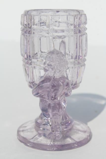 EAPG antique pressed glass match vase or toothpick holder, McKee peek-a-boo cherubs