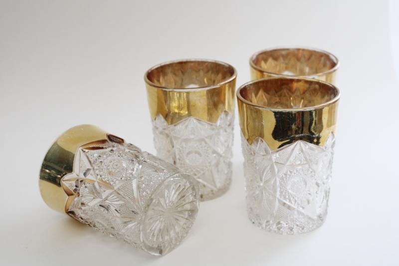 EAPG antique pressed glass tumblers, Victorian or Edwardian vintage drinking glasses