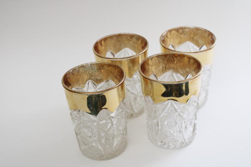EAPG antique pressed glass tumblers, Victorian or Edwardian vintage drinking glasses