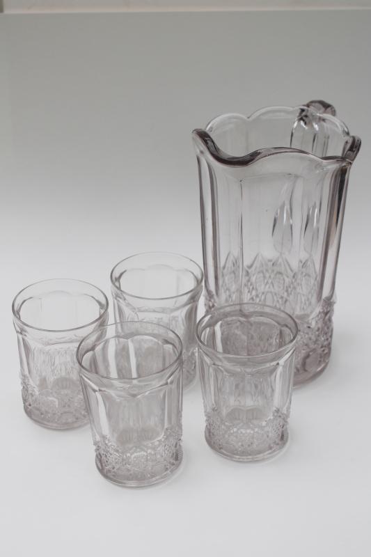 EAPG antique pressed pattern glass lemonade set, pitcher & drinking glasses