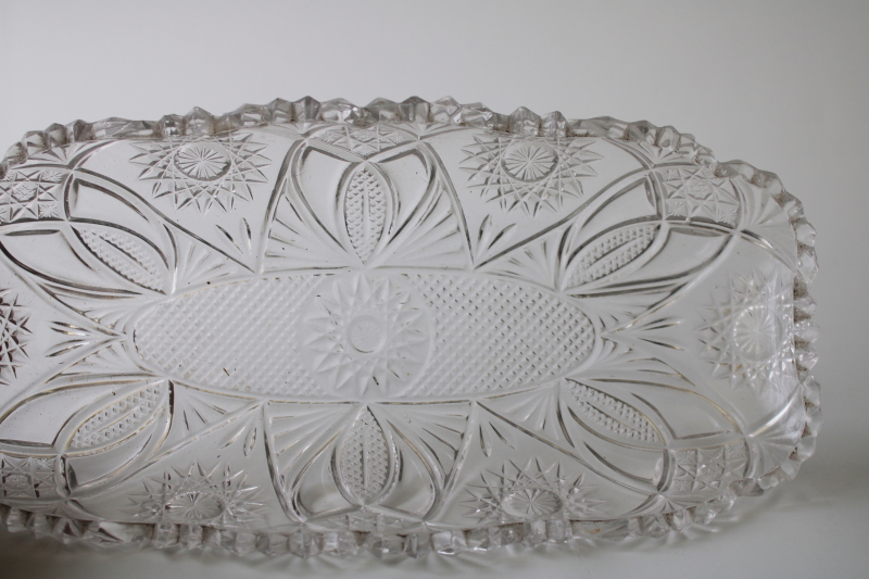 EAPG antique pressed pattern glass relish tray or cranberry plate, turn of the century vintage