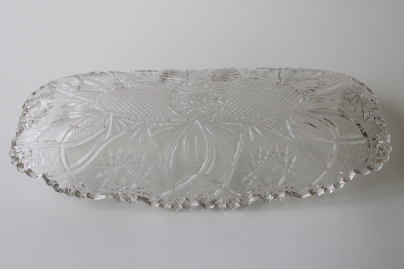 EAPG antique pressed pattern glass relish tray or cranberry plate, turn of the century vintage