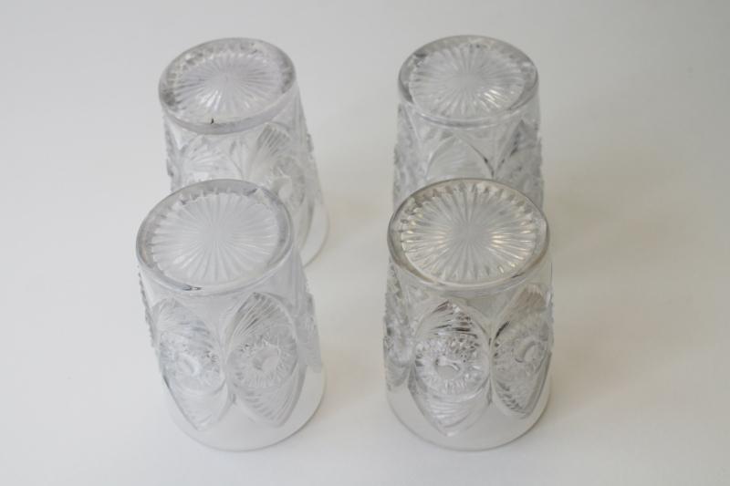 EAPG antique pressed pattern glass tumblers, bulls eye & fan vintage 1904