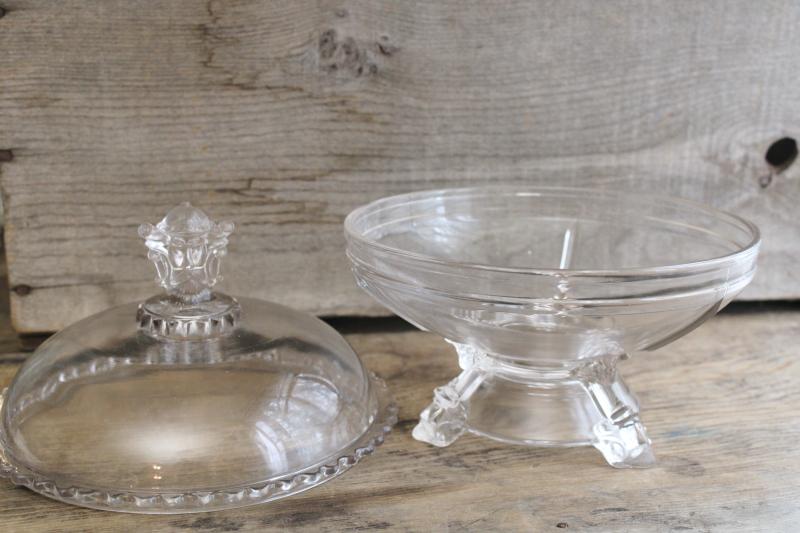 EAPG antique vintage figural glass covered bowl Norwegian Viking w/ helmet