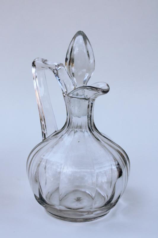 EAPG antique vintage glass cruets, blown pressed pattern cruet bottles & stoppers