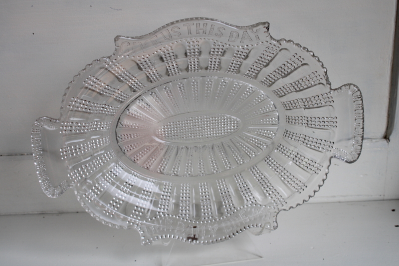 EAPG antique vintage pressed glass tray Give Us This Day Our Daily Bread plate
