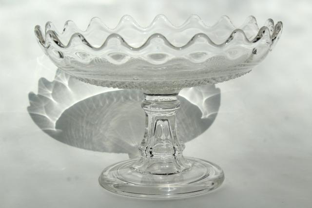 EAPG diamond point band pattern glass compote bowl, 1800s antique pressed glass