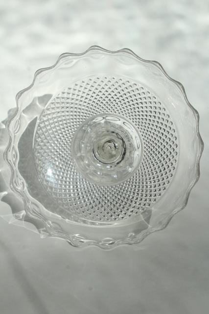EAPG diamond point band pattern glass compote bowl, 1800s antique pressed glass