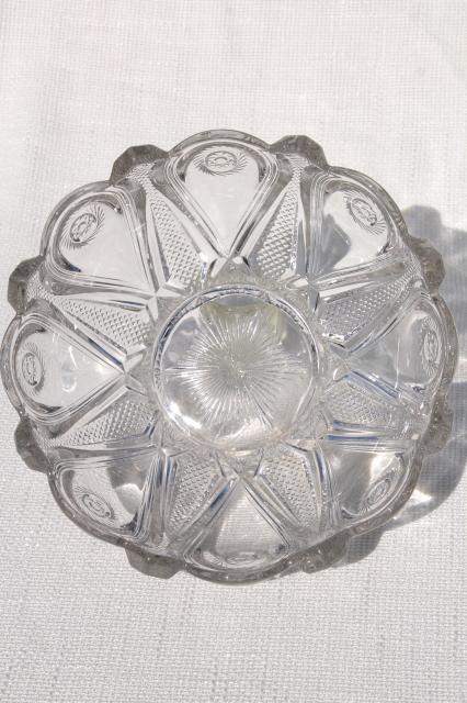 EAPG early 1900s vintage pressed glass bowl, peacock feather or circular saw pattern