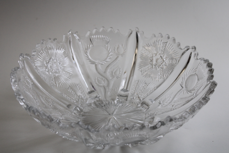 EAPG glass bowl, Paneled Thistle pattern vintage 1915, antique pressed pattern glass