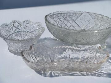 EAPG old antique pressed glass bowls lot, vintage near cut pattern glass