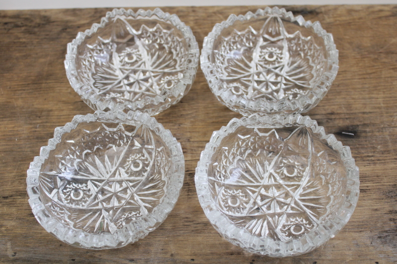 EAPG pressed glass berry bowls or dessert dishes, McKee sawtooth edge pattern