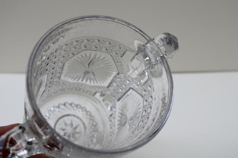 EAPG pressed glass spooner, cane & star pattern glass, turn of the century vintage