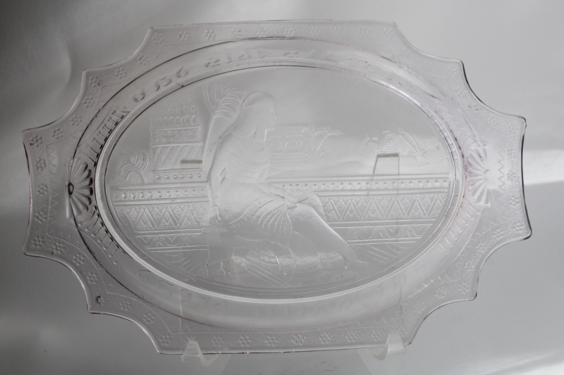 EAPG vintage Daily Bread plate, Cleopatra in Egypt pattern pressed glass serving tray