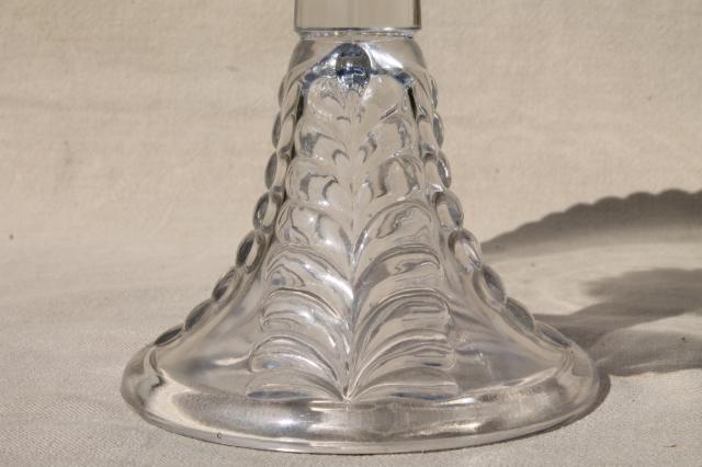 EAPG vintage pressed glass cake stand, Adams feather plume pattern glass