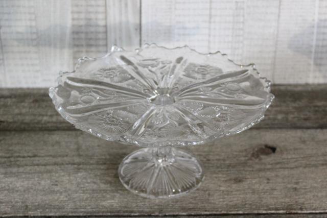 EAPG vintage pressed glass cake stand, Scots thistle pattern circa 1915