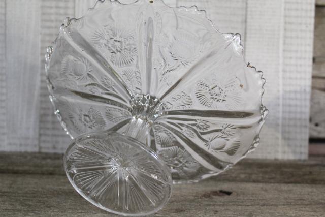 EAPG vintage pressed glass cake stand, Scots thistle pattern circa 1915