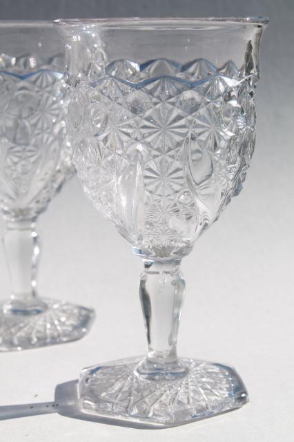 EAPG vintage pressed glass water goblets, daisy & button with narcissus pattern