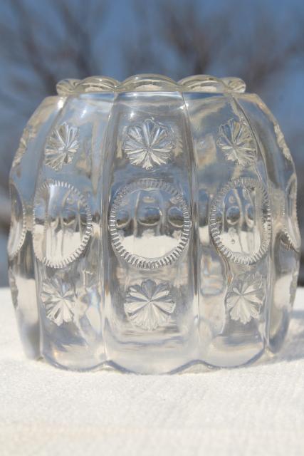 EAPG vintage pressed pattern glass spooner or celery vase, Dalzell's Priscilla moon & stars