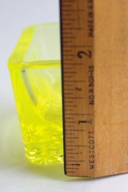 EAPG vintage vaseline glass canary yellow green salt cellar, large heavy master salt