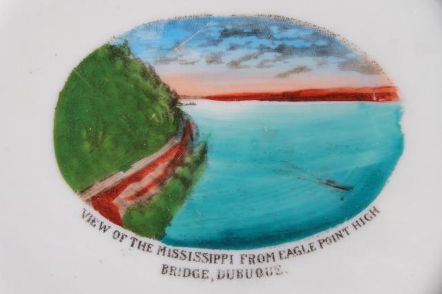 Eagle Point bluffs at Mississippi river Dubuque Iowa antique vintage souvenir painted china plate