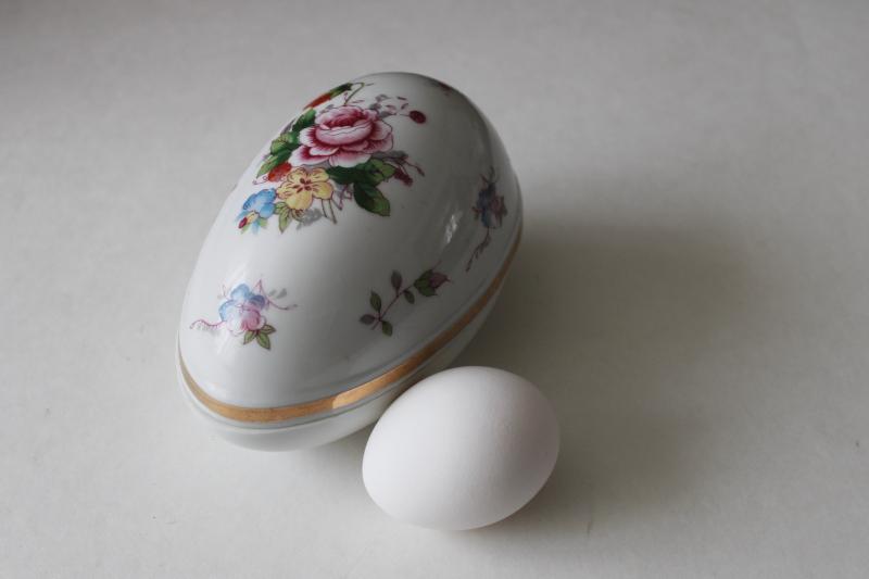Easter egg porcelain trinket box, large hand painted china egg vintage Japan