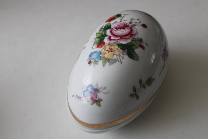 Easter egg porcelain trinket box, large hand painted china egg vintage Japan