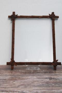 Eastlake Adirondack style carved wood picture frame, antique frame w/ modern non reflective glass